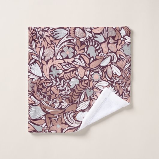 Roos Gold Burgundy Floral Illustration Pattern Washandje (Wasdoekje)