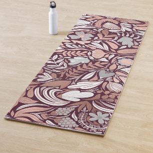 Roos Gold Burgundy Floral Illustration Pattern Yogamat