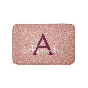 Roos Gold Burgundy Foil Glitter Sparkle Monogram Badmat