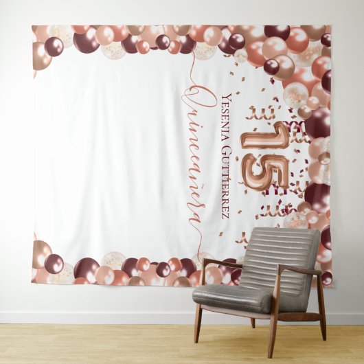 Roos Gold Burgundy Glam Quinceanera-ballon Wandkleed (In Situ (horizontaal))