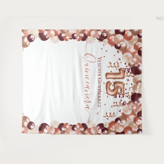 Roos Gold Burgundy Glam Quinceanera-ballon Wandkleed (Voorkant (horizontaal))