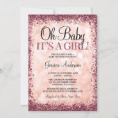 Roos Gold Burgundy Glitter Lights Baby shower Kaart (Voorkant)