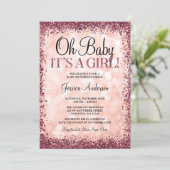 Roos Gold Burgundy Glitter Lights Baby shower Kaart (Staand voorkant)