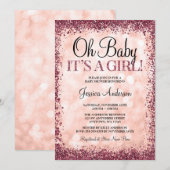 Roos Gold Burgundy Glitter Lights Baby shower Kaart (Voorkant / Achterkant)