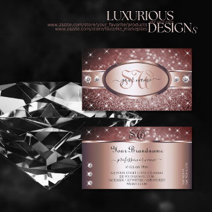 Roos Gold Burgundy Glitter Sparkle Jewels Monogram Visitekaartje