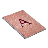 Roos Gold Burgundy Glitter Sparkle Monogram Notitieboek (Rechterzijde)