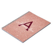Roos Gold Burgundy Glitter Sparkle Monogram Notitieboek (Linkerzijde)