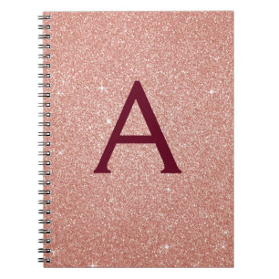 Roos Gold Burgundy Glitter Sparkle Monogram Notitieboek