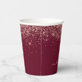 Roos Gold Burgundy Glitter Sparkle Monogram Papieren Bekers (Rechts)