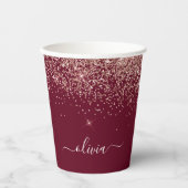 Roos Gold Burgundy Glitter Sparkle Monogram Papieren Bekers (Voorkant)