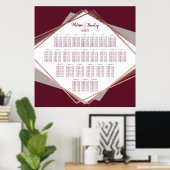 Roos Gold Burgundy Gray Geometric Seating Chart Poster (Thuiskantoor)