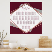 Roos Gold Burgundy Gray Geometric Seating Chart Poster (Keuken)