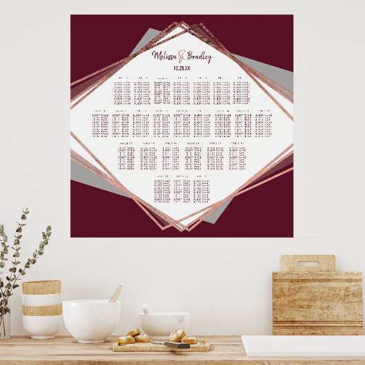 Roos Gold Burgundy Gray Geometric Seating Chart Poster (Keuken)