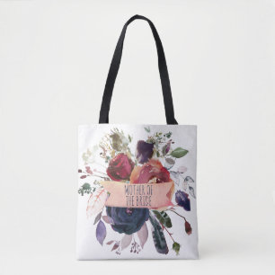 Roos Gold Burgundy Navy Floral Moeder van Bride Tote Bag