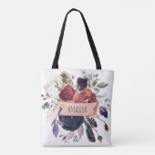 Roos Gold Burgundy Navy Moeder van Groom Tote Bag (Achterkant)