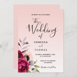 Roos gold burgundy paarse floraals bruiloft kaart