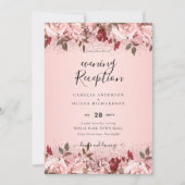 Roos Gold Burgundy Pink Floral Wedding Invites Kaart (Voorkant)