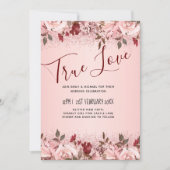 Roos Gold Burgundy Pink Floral Wedding Kaart (Voorkant)