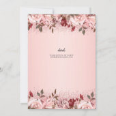Roos Gold Burgundy Pink Floral Wedding Kaart (Achterkant)
