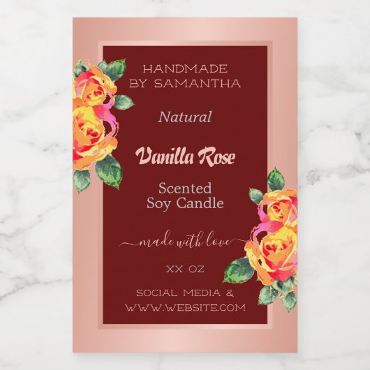 Roos Gold Burgundy Product Labels kaarsen Beauty & Voedselcontainer Etiket (Enkel label)