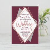 Roos Gold Burgundy Red Grey Geometric Wedding Kaart (Staand voorkant)