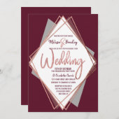 Roos Gold Burgundy Red Grey Geometric Wedding Kaart (Voorkant / Achterkant)