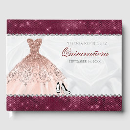 Roos Gold Burgundy Sparkle Glam Quinceañera Gastenboek