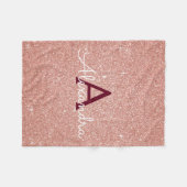 Roos Gold Burgundy Sparkle Glitter Monogram Naam Fleece Deken (Voorkant (Horizontaal))