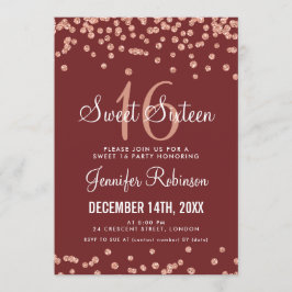 Roos Gold Burgundy Sweet 16 Glitter Confetti Kaart