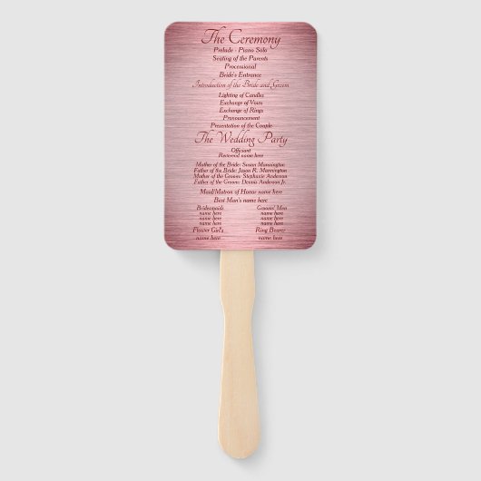 Roos Gold Burgundy Wedding Ceremony Program Handwaaier (Achterkant)