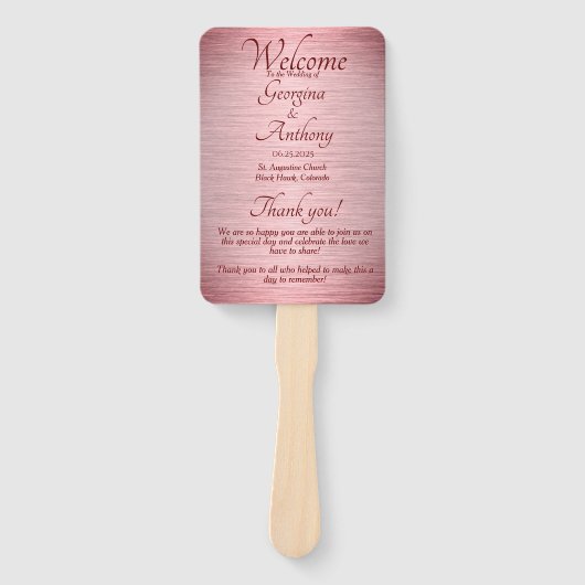 Roos Gold Burgundy Wedding Ceremony Program Handwaaier (Voorkant)