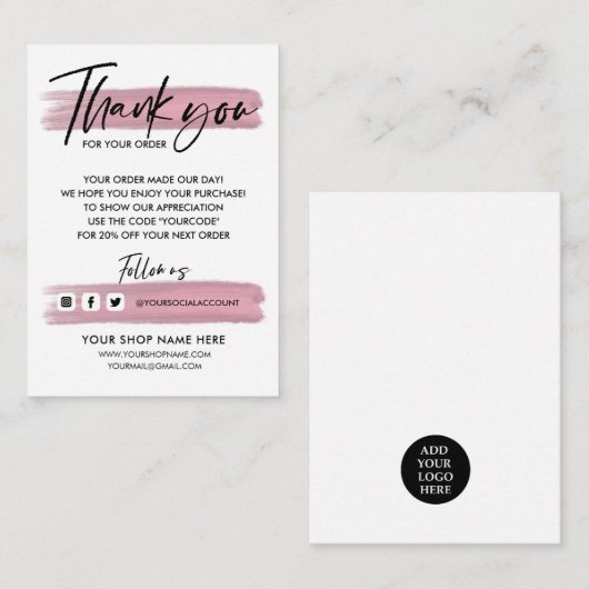 Roos Gold Business DANK U HANDGESCHREVEN EN LOGO Informatiekaartje (Voorkant / Achterkant)
