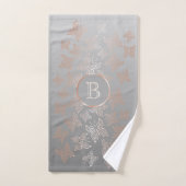 Roos Gold Butterflies Gray Pattern Monogram Handdoek (Handdoek)