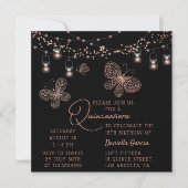 Roos Gold Butterfly Chic Modern Quinceañera Kaart (Voorkant)