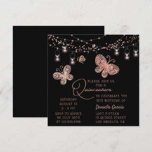 Roos Gold Butterfly Chic Modern Quinceañera Kaart