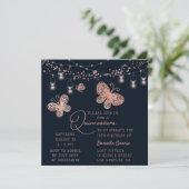 Roos Gold Butterfly Chic Modern Quinceañera Kaart (Staand voorkant)