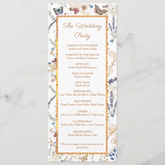 Roos Gold Butterfly Garden Flat Programma Programmakaart (Achterkant)