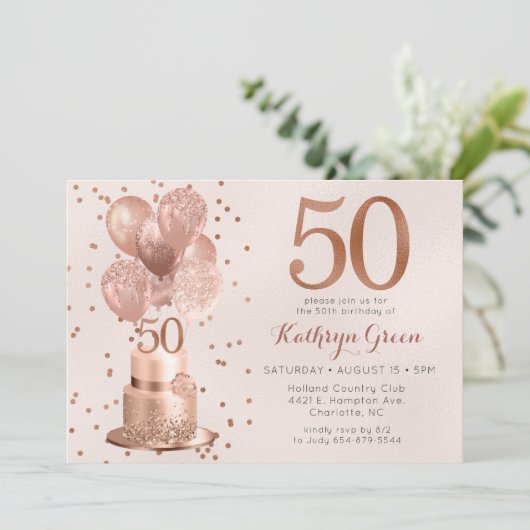 Roos Gold Cake 50e verjaardag Kaart (Staand voorkant)