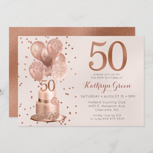 Roos Gold Cake 50e verjaardag Kaart (Voorkant / Achterkant)