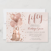 Roos Gold Cake 50th Birthday Invitation Kaart (Voorkant)