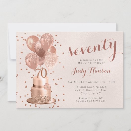 Roos Gold Cake 70e verjaardag uitnodiging (Voorkant)