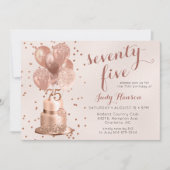 Roos Gold Cake 75th Birthday Invitation Kaart (Voorkant)