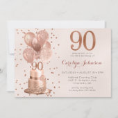 Roos Gold Cake 90th Birthday Invitation Kaart (Voorkant)