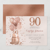 Roos Gold Cake 90th Birthday Invitation Kaart (Voorkant / Achterkant)