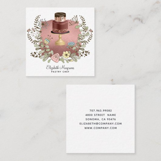 Roos Gold Cake Bakery Baker Pastry Chef Square Bus Vierkante Visitekaartje (Voorkant / Achterkant)
