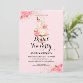 Roos Gold Cake Tea Party Bruids Douche Uitnodiging (Staand voorkant)