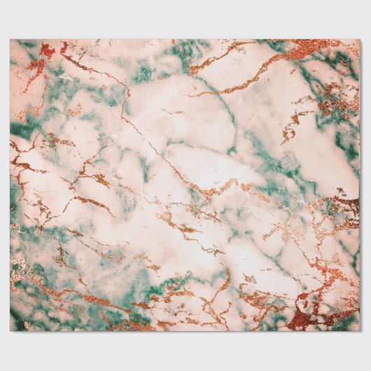 Roos Gold Cali Deep Green Marble Stone Copper Wood Cadeaupapier (Vlak)