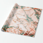 Roos Gold Cali Deep Green Marble Stone Copper Wood Cadeaupapier (Uitgerold)