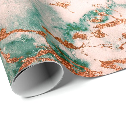 Roos Gold Cali Deep Green Marble Stone Copper Wood Cadeaupapier (Rol Hoek)