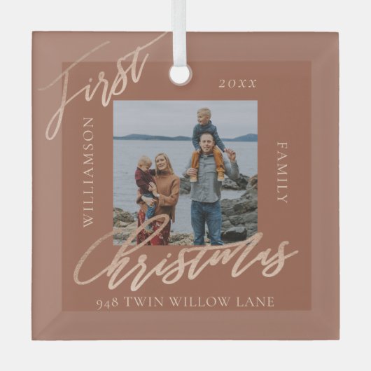 Roos Gold Calligrafen - Nieuwe startfoto Glas Ornament (Voorkant)